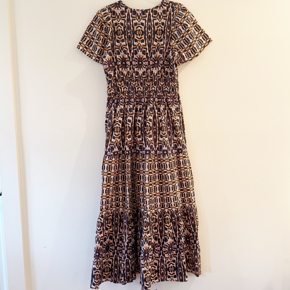 Anthropology Maeve Somerset Maxi In Orange Navy Print Dress - Picture 7 of 15